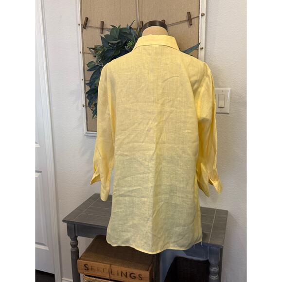 COLDWATER CREEK Linen Button Down Shirt Women size L Yellow Resort - Picture 4 of 8